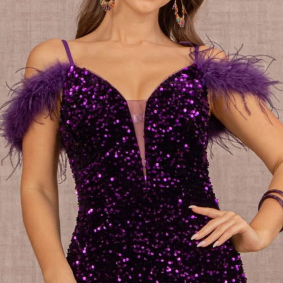 NEW LONG OFF THE SHOULDER SLEEVELESS EMBROIDERED SEQUIN DRESS WITH ZIP Gl3149 - Picture 7 of 11